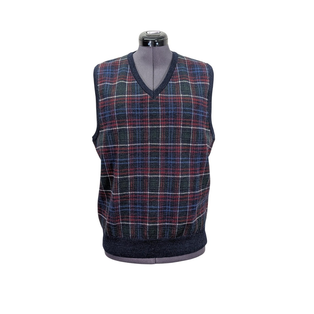 Pendleton Mens M 100% Merino Wool Plaid V Neck Sweater Vest Preppy